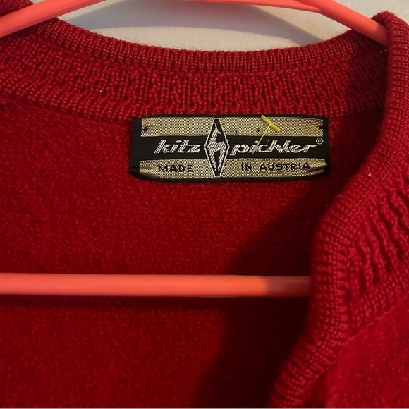 Vintage Red Wool Cardigan Sweater with Beautiful Buttons Made in Austria - Picture 3 of 8